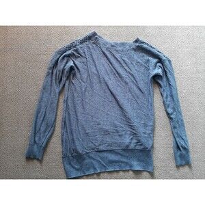Poof Excellence Women's Sweater Size L Large Blue Knit Long Sleeve